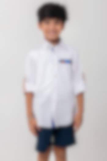 White Cotton Resham Handwork Shirt For Boys by Partykles at Pernia's Pop Up Shop