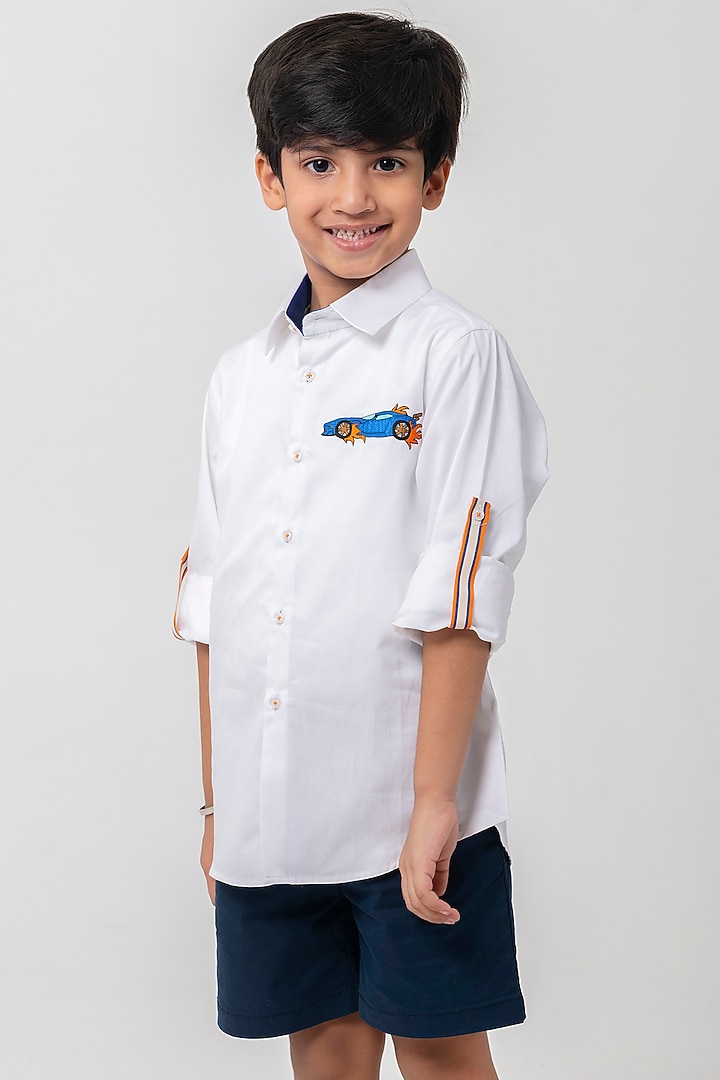 White Cotton Resham Handwork Shirt For Boys by Partykles at Pernia's Pop Up Shop