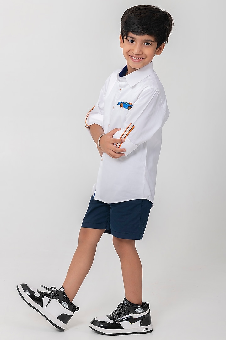 White Cotton Resham Handwork Shirt For Boys by Partykles at Pernia's Pop Up Shop