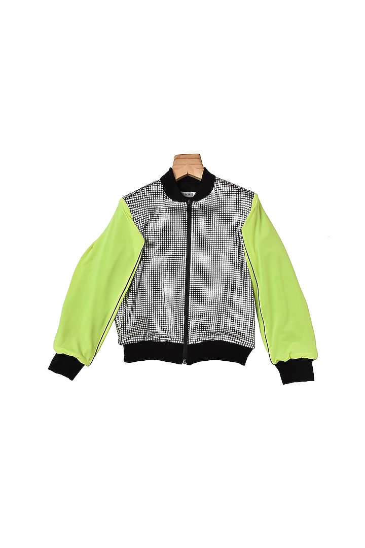 Silver Lycra Bomber Jacket For Boys by Partykles