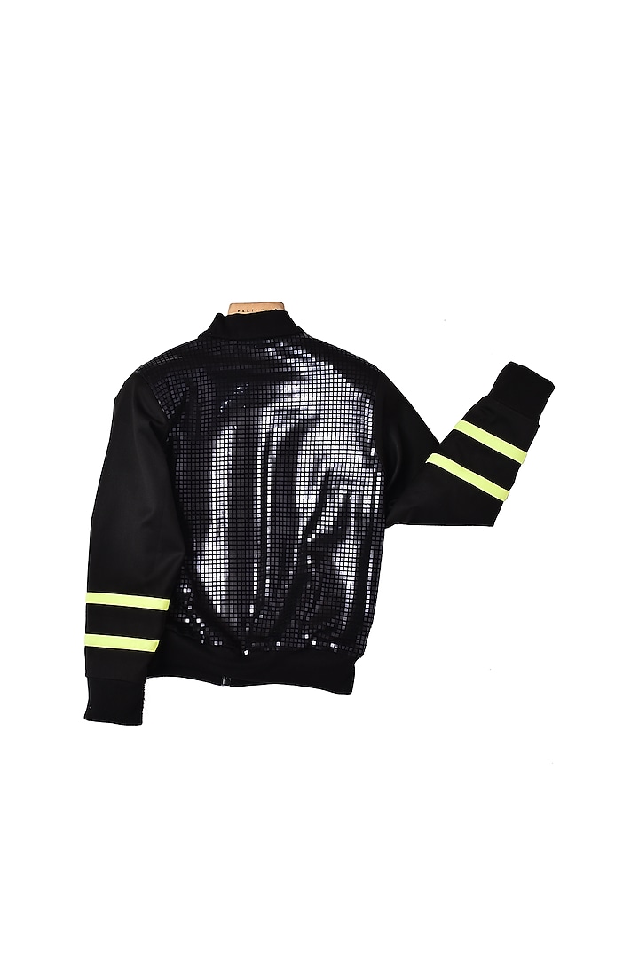 Black Lycra Bomber Jacket For Boys by Partykles at Pernia's Pop Up Shop