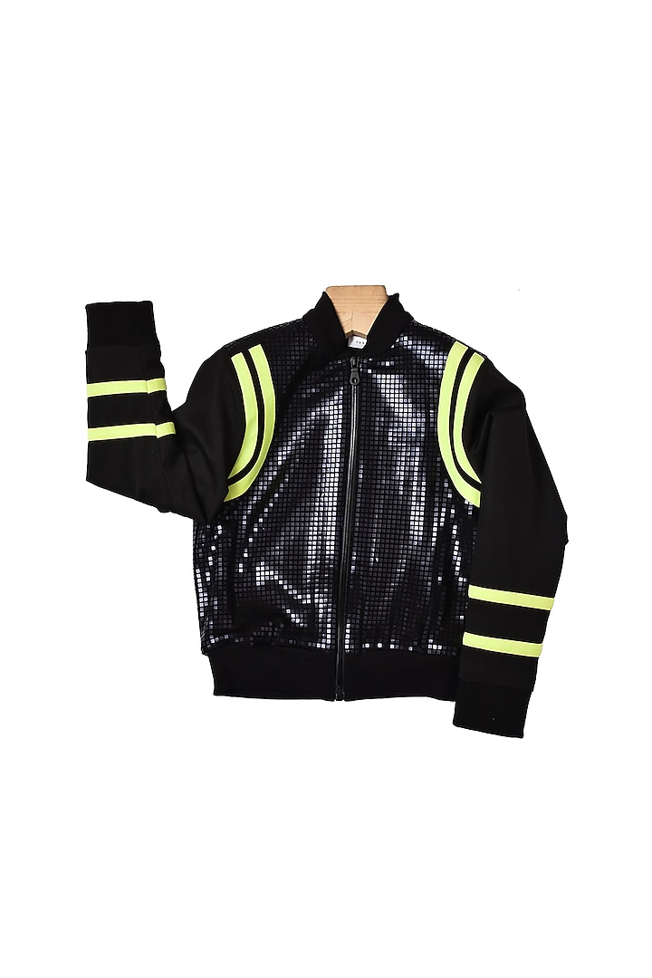 Black Lycra Bomber Jacket For Boys by Partykles at Pernia's Pop Up Shop