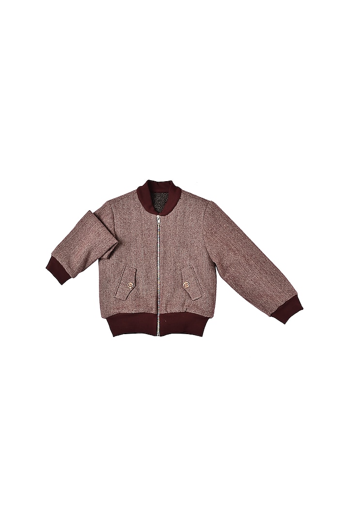 Rust Tweed Bomber Jacket For Boys by Partykles