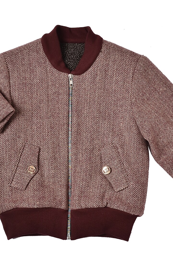 Rust Tweed Bomber Jacket For Boys by Partykles at Pernia's Pop Up Shop
