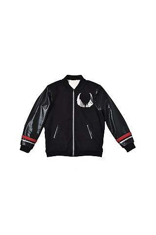 Black Gabardine Bomber Jacket For Boys by Partykles