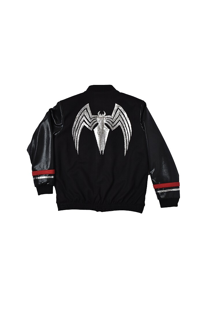 Black Gabardine Bomber Jacket For Boys by Partykles at Pernia's Pop Up Shop