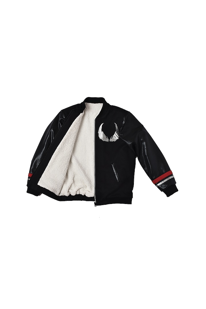 Black Gabardine Bomber Jacket For Boys by Partykles at Pernia's Pop Up Shop