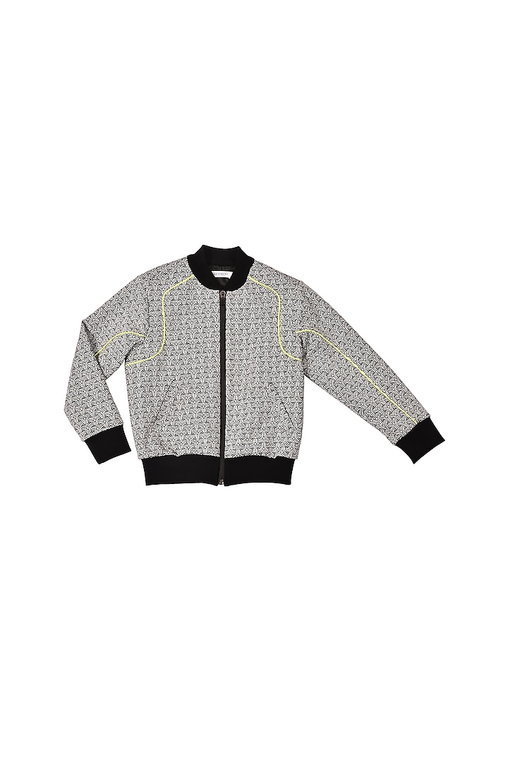 Black & White Printed Bomber Jacket For Boys by Partykles