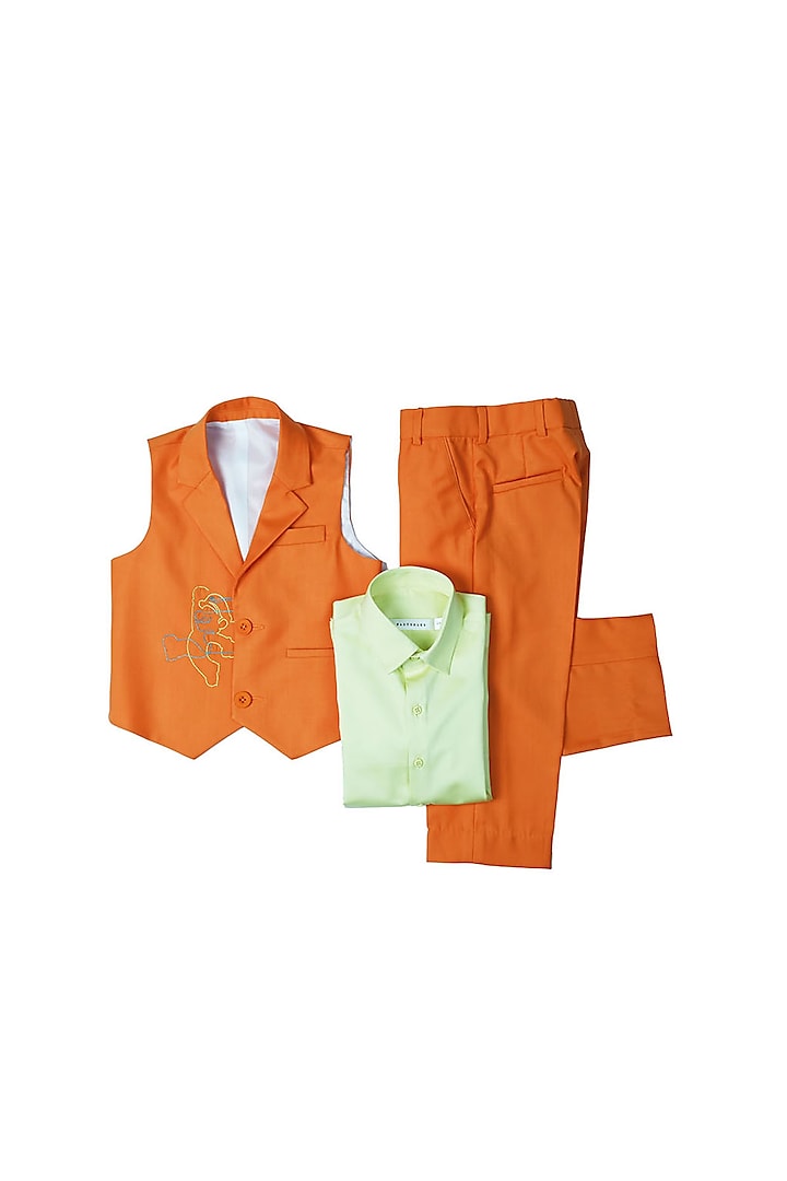Orange Terry Rayon Waistcoat Set For Boys by Partykles