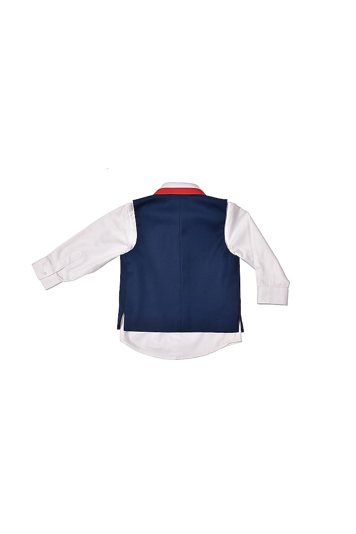 Navy Blue Gabadine Motifs Waistcoat Set For Boys by Partykles at Pernia's Pop Up Shop