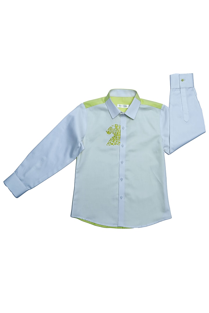 White Cotton Satin Thread Embroidered Shirt For Boys by Partykles
