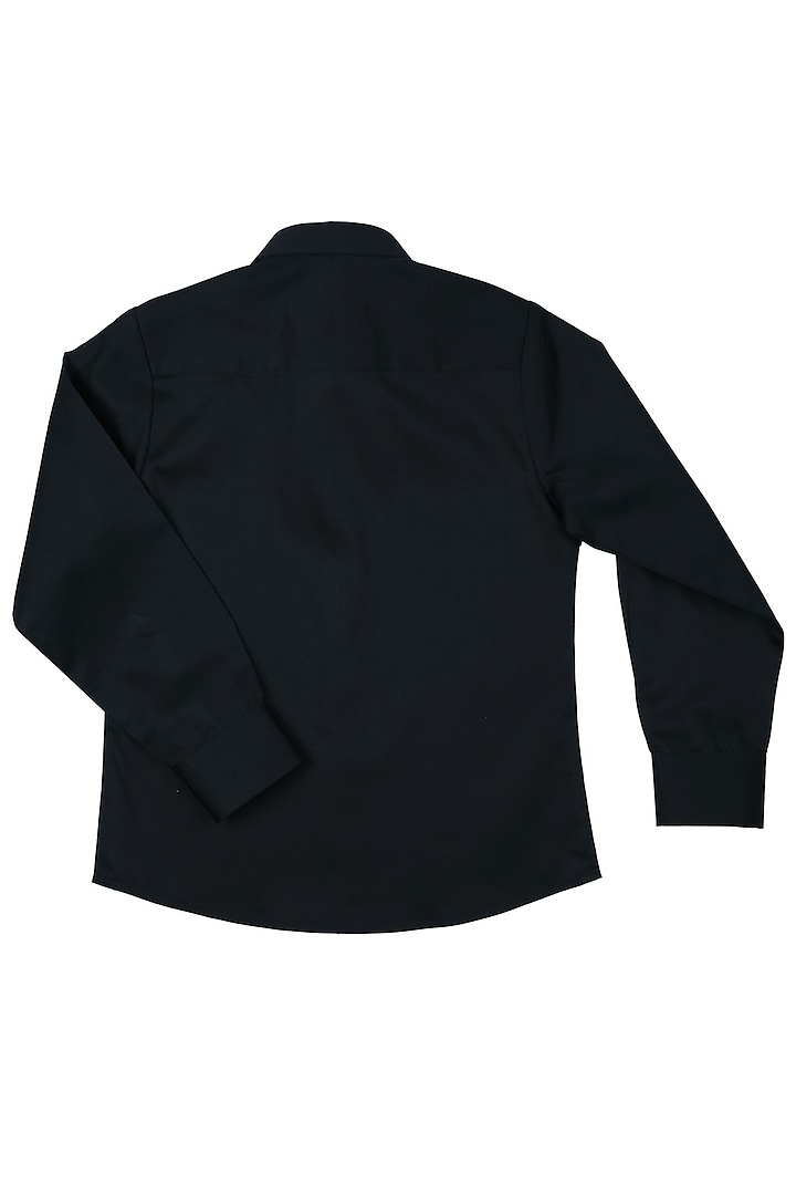 Black Cotton Satin Cheetah Embroidered Shirt For Boys by Partykles at Pernia's Pop Up Shop