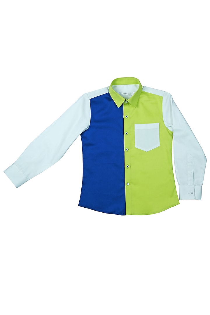 White Cotton Satin Color Block Shirt For Boys by Partykles