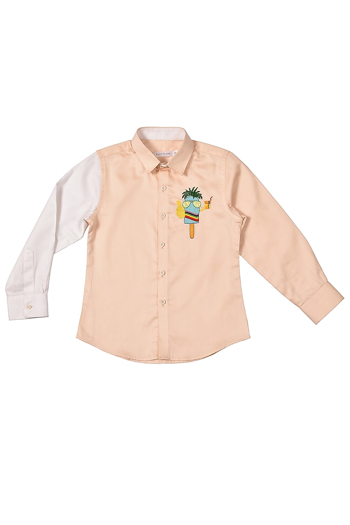 Peach Cotton Satin Shirt For Boys by Partykles