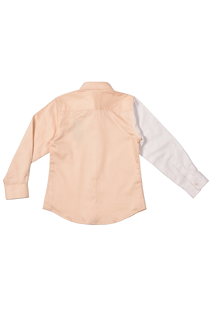 Peach Cotton Satin Shirt For Boys by Partykles at Pernia's Pop Up Shop