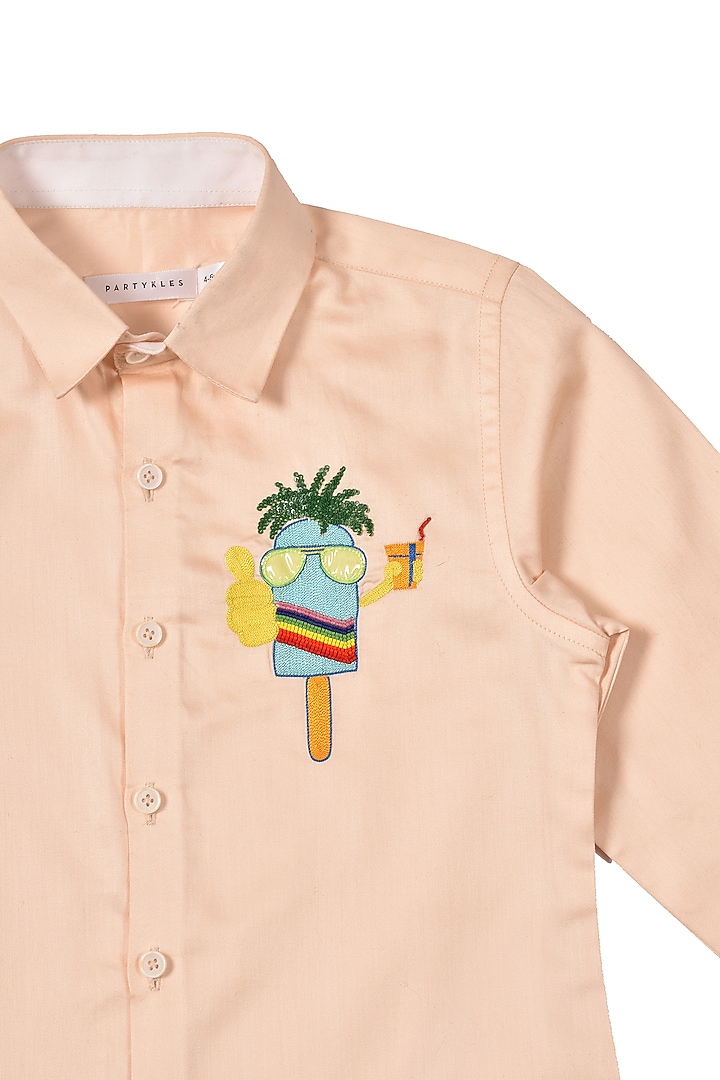 Peach Cotton Satin Shirt For Boys by Partykles at Pernia's Pop Up Shop