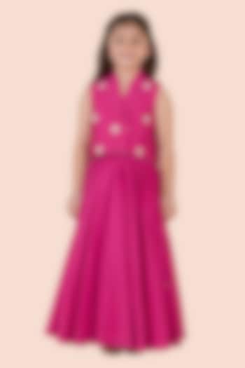 Rani Pink Cotton Silk Flared Lehenga Set For Girls by Partykles at Pernia's Pop Up Shop