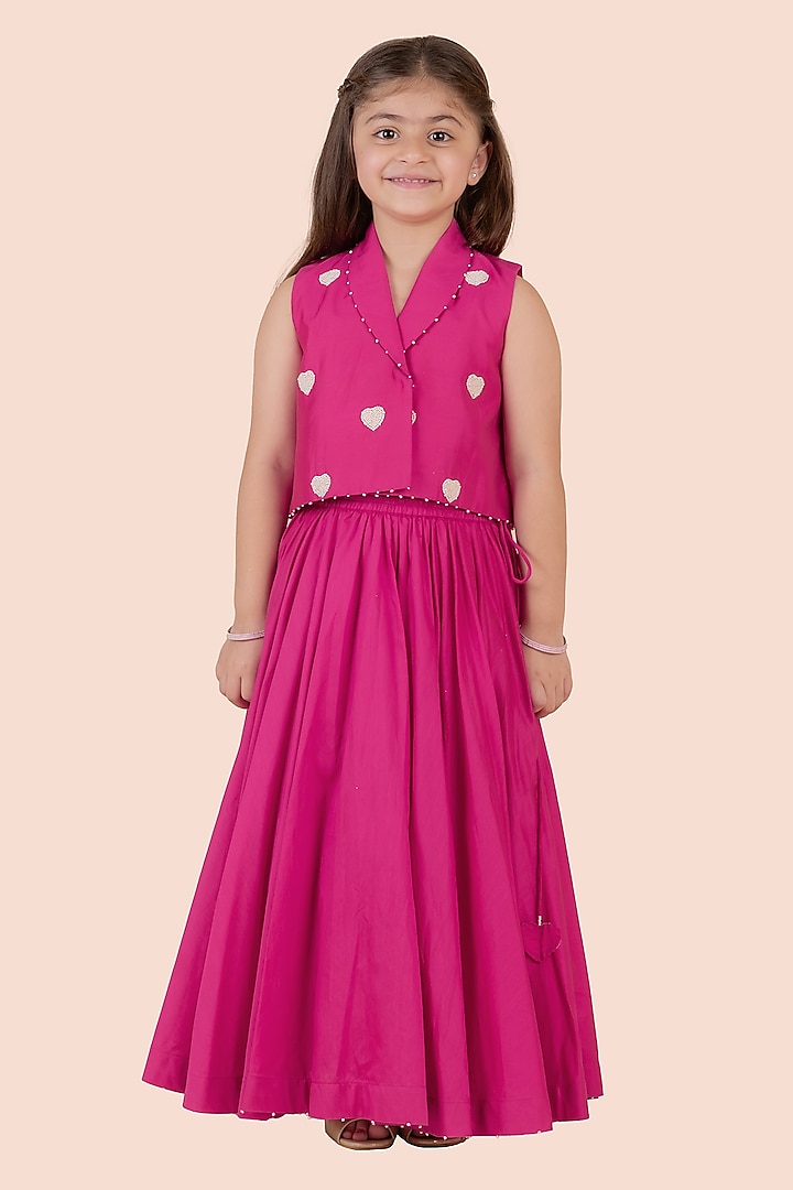 Rani Pink Cotton Silk Flared Lehenga Set For Girls by Partykles at Pernia's Pop Up Shop
