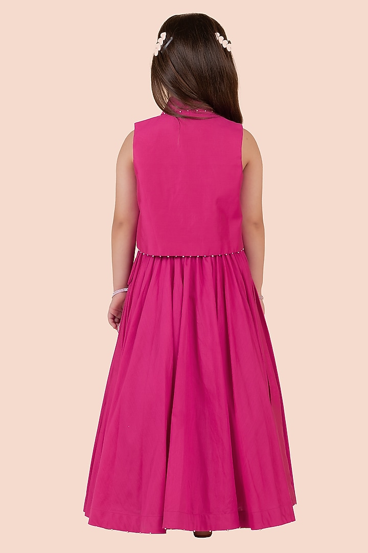 Rani Pink Cotton Silk Flared Lehenga Set For Girls by Partykles at Pernia's Pop Up Shop