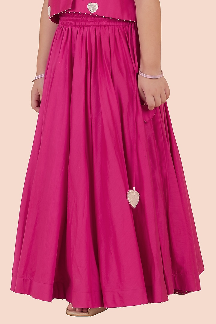 Rani Pink Cotton Silk Flared Lehenga Set For Girls by Partykles at Pernia's Pop Up Shop
