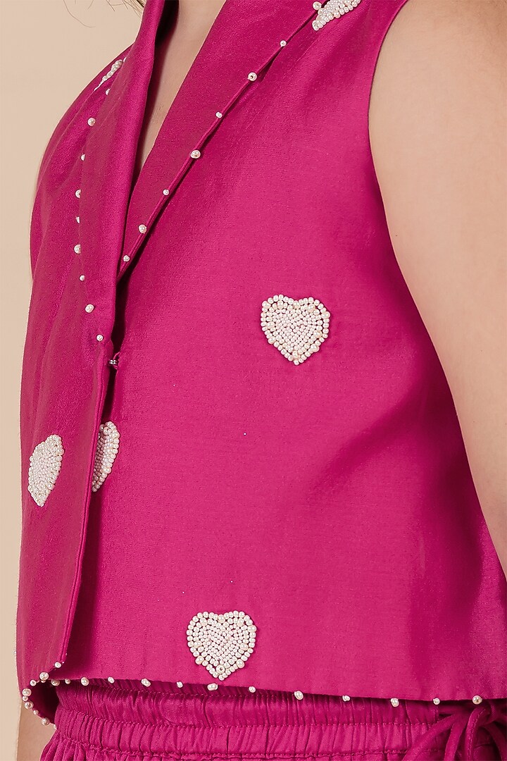 Rani Pink Cotton Silk Flared Lehenga Set For Girls by Partykles at Pernia's Pop Up Shop