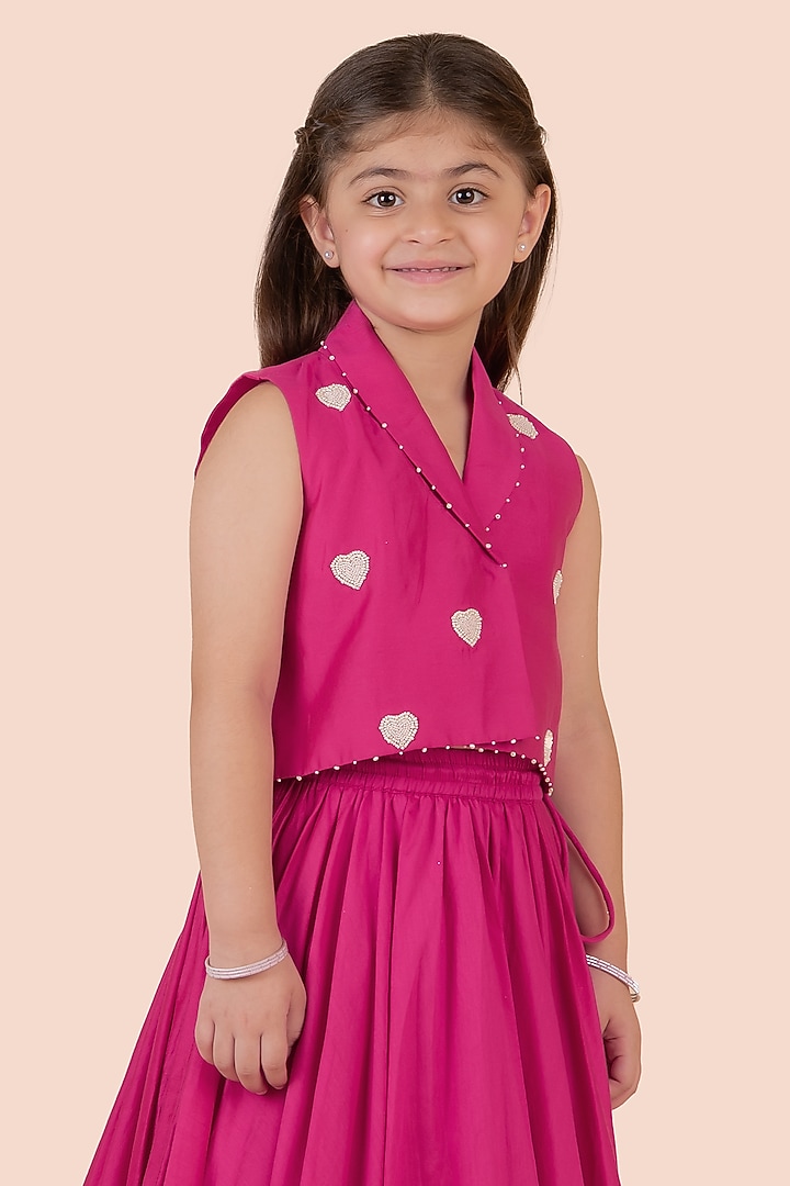 Rani Pink Cotton Silk Flared Lehenga Set For Girls by Partykles at Pernia's Pop Up Shop