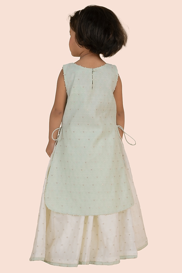 Green Banarasi Dobby Silk Skirt Set For Girls by Partykles at Pernia's Pop Up Shop