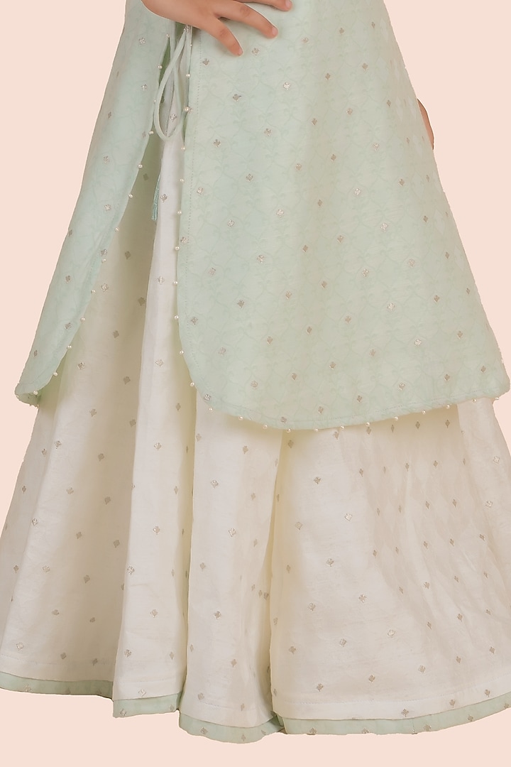 Green Banarasi Dobby Silk Skirt Set For Girls by Partykles at Pernia's Pop Up Shop