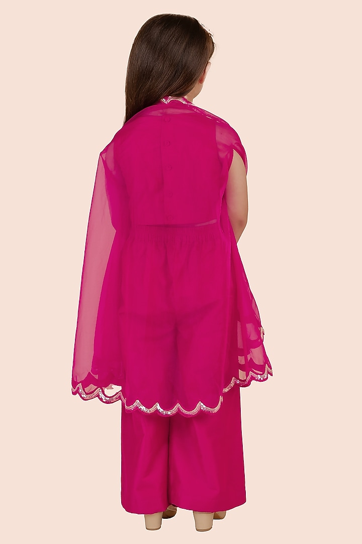 Rani Pink Cotton Silk & Organza Sequins Embellished Cape Set For Girls by Partykles at Pernia's Pop Up Shop