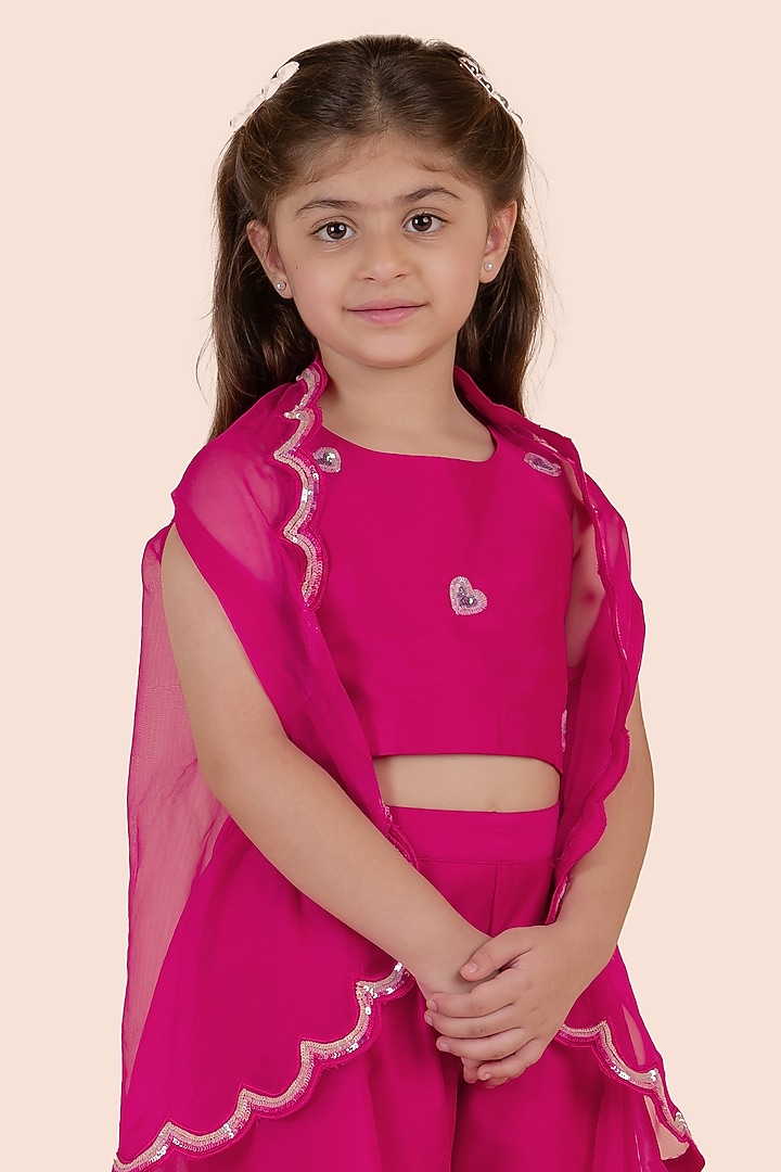 Rani Pink Cotton Silk & Organza Sequins Embellished Cape Set For Girls by Partykles at Pernia's Pop Up Shop