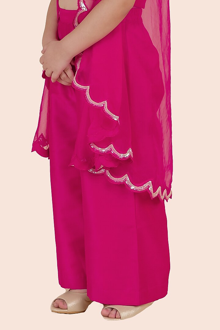 Rani Pink Cotton Silk & Organza Sequins Embellished Cape Set For Girls by Partykles at Pernia's Pop Up Shop
