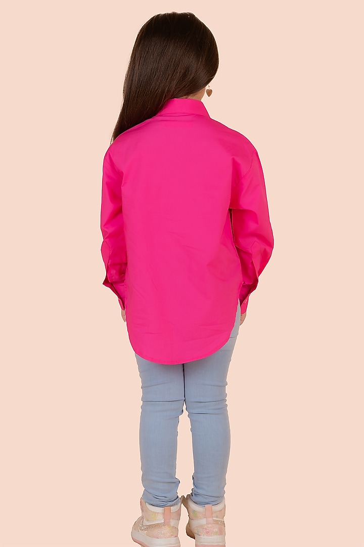 Pink Fine 60'S Poplin Sequins Heart Embroidered Shirt For Girls by Partykles at Pernia's Pop Up Shop