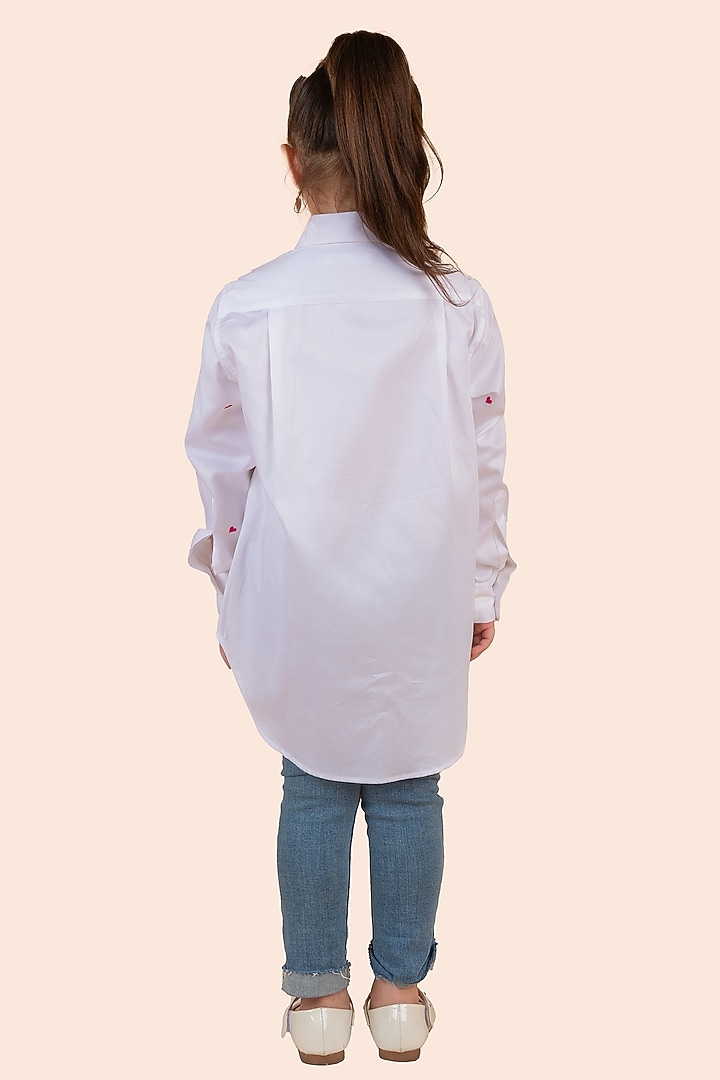 White Fine 60'S Poplin Thread Embroidered Shirt For Girls by Partykles at Pernia's Pop Up Shop