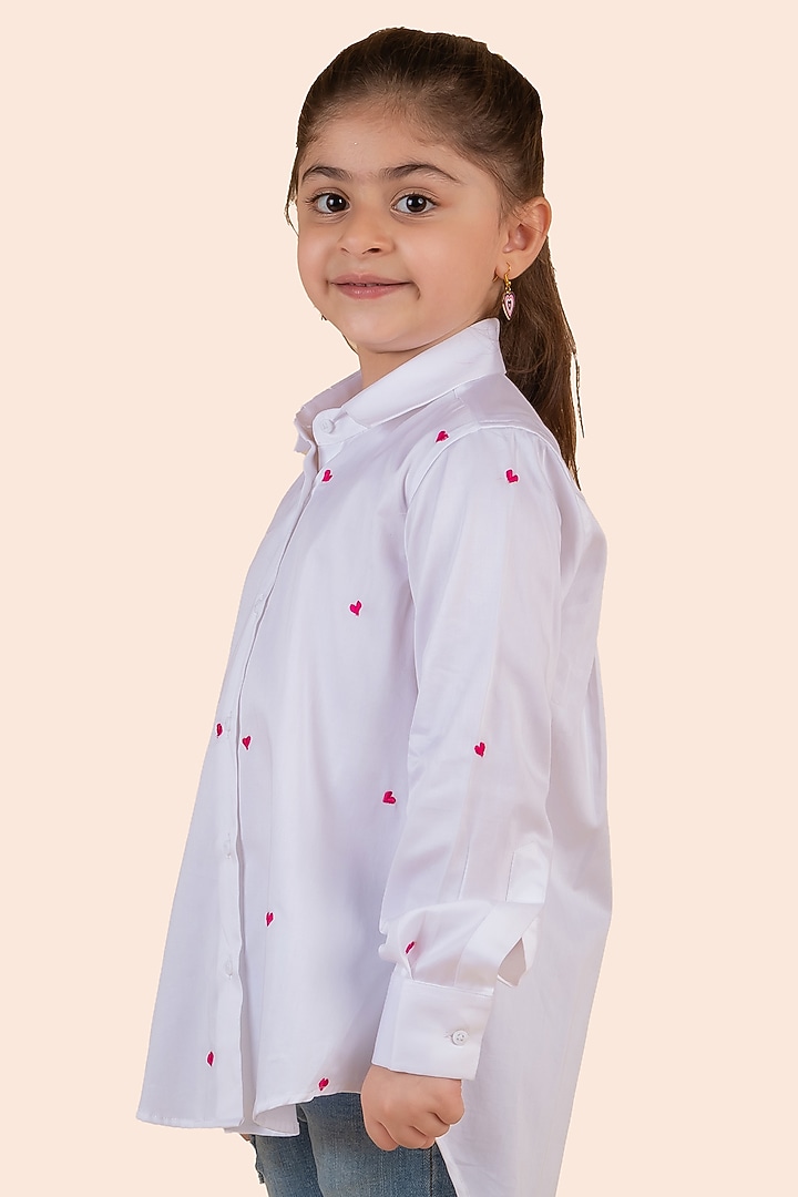 White Fine 60'S Poplin Thread Embroidered Shirt For Girls by Partykles at Pernia's Pop Up Shop
