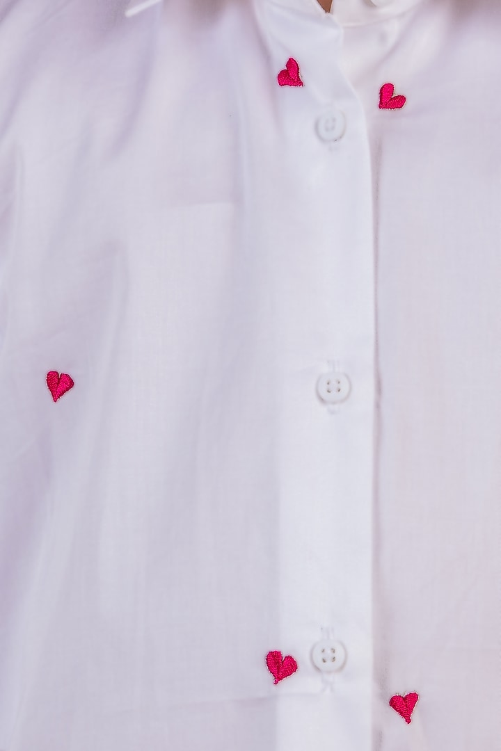 White Fine 60'S Poplin Thread Embroidered Shirt For Girls by Partykles at Pernia's Pop Up Shop