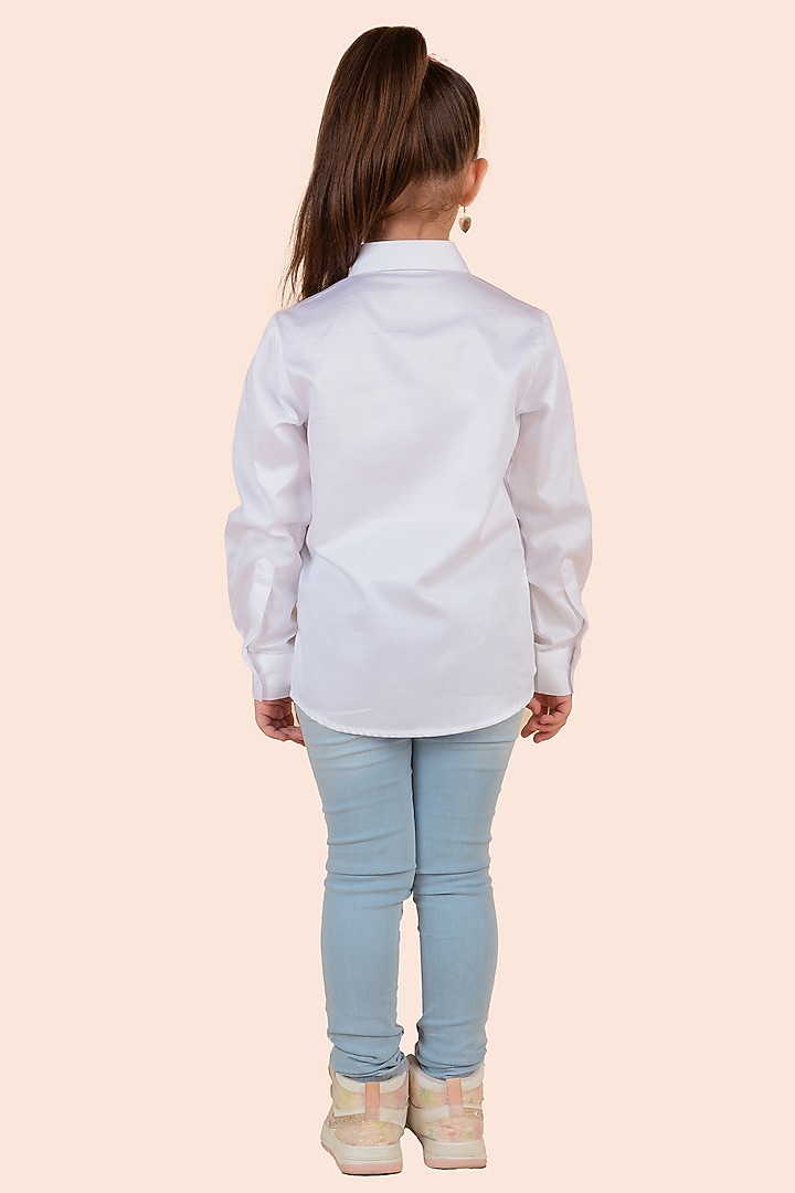 White Cotton Satin Embroidered Shirt For Girls by Partykles at Pernia's Pop Up Shop
