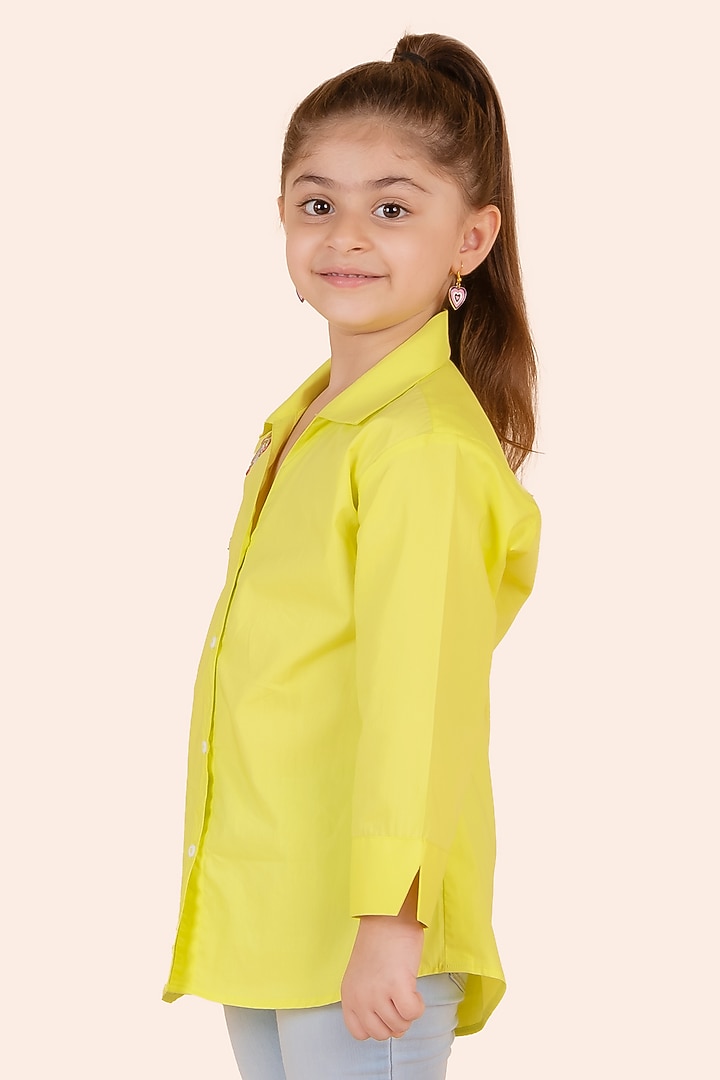 Neon Yellow Fine 60'S Poplin Embroidered Shirt For Girls by Partykles at Pernia's Pop Up Shop