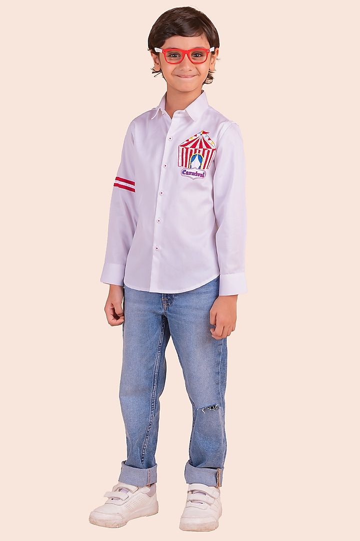 White Cotton Thread Work Shirt For Boys by Partykles at Pernia's Pop Up Shop