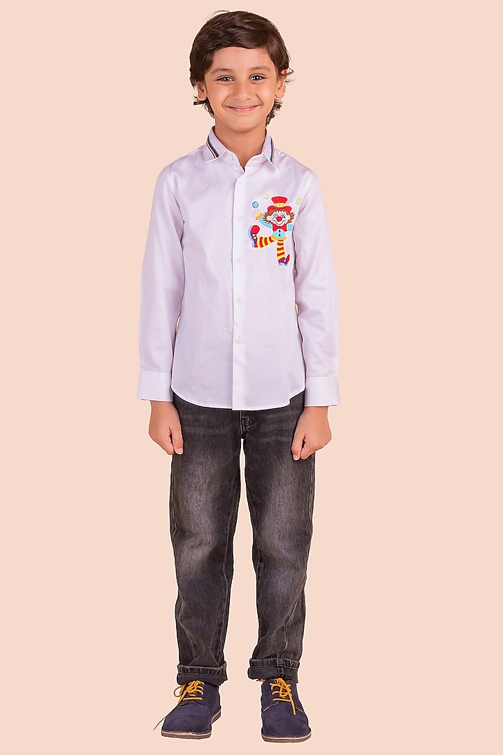 White Cotton Embroidered Shirt For Boys by Partykles at Pernia's Pop Up Shop