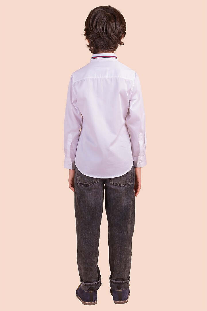 White Cotton Embroidered Shirt For Boys by Partykles at Pernia's Pop Up Shop
