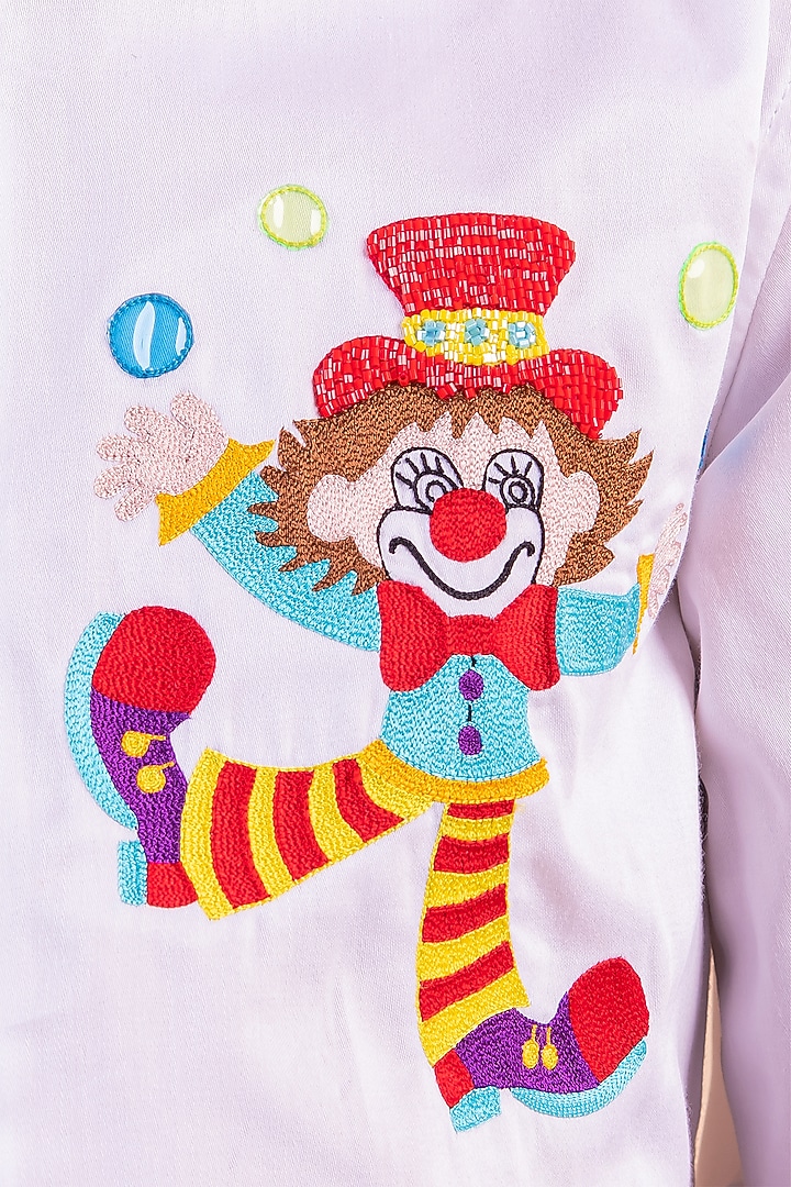 White Cotton Embroidered Shirt For Boys by Partykles at Pernia's Pop Up Shop