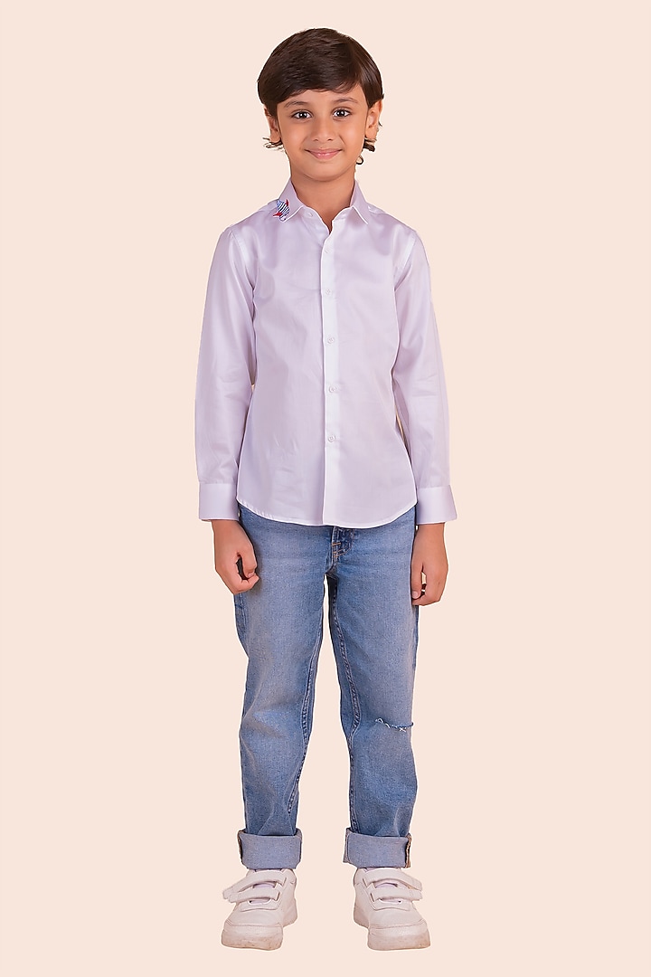 White Cotton Hand Embroidered Shirt For Boys by Partykles at Pernia's Pop Up Shop