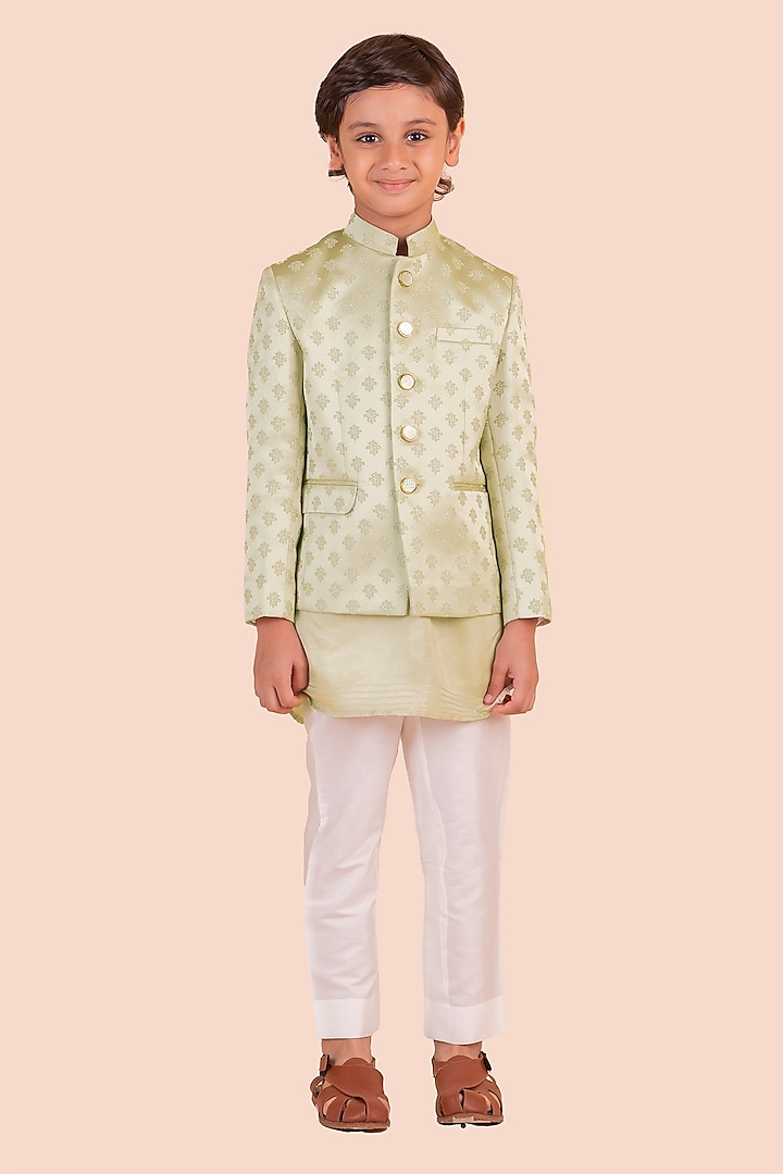 Green Terry Rayon Printed Jodhpuri Jacket Set by Partykles