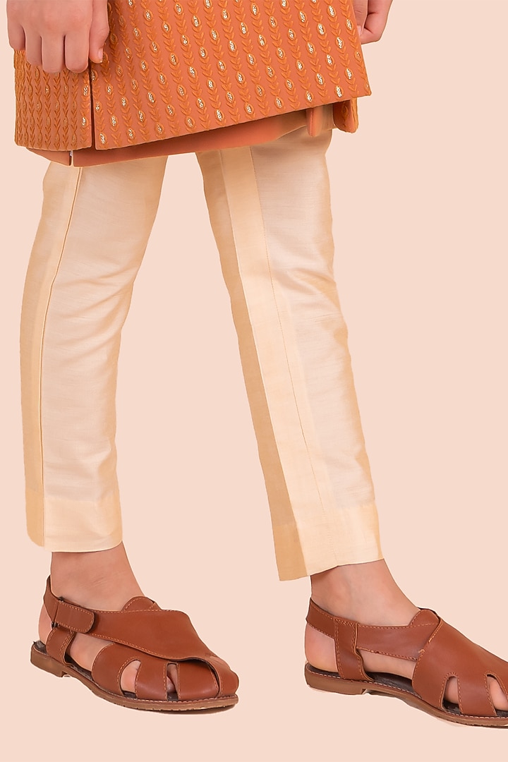 Rust Orange Suiting Embroidered Jodhpuri Set For Boys by Partykles at Pernia's Pop Up Shop