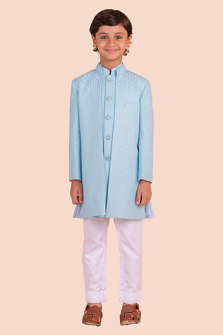 Blue Suiting Embroidered Jodhpuri Set For Boys by Partykles