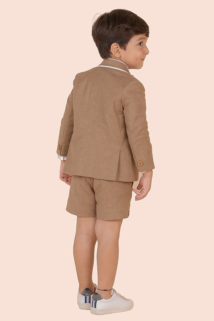 Brown Linen Blazer Set For Boys by Partykles at Pernia's Pop Up Shop