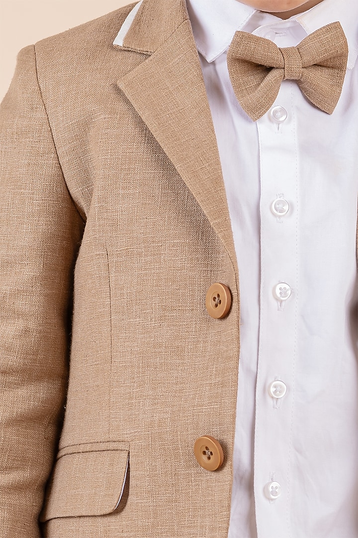 Brown Linen Blazer Set For Boys by Partykles at Pernia's Pop Up Shop