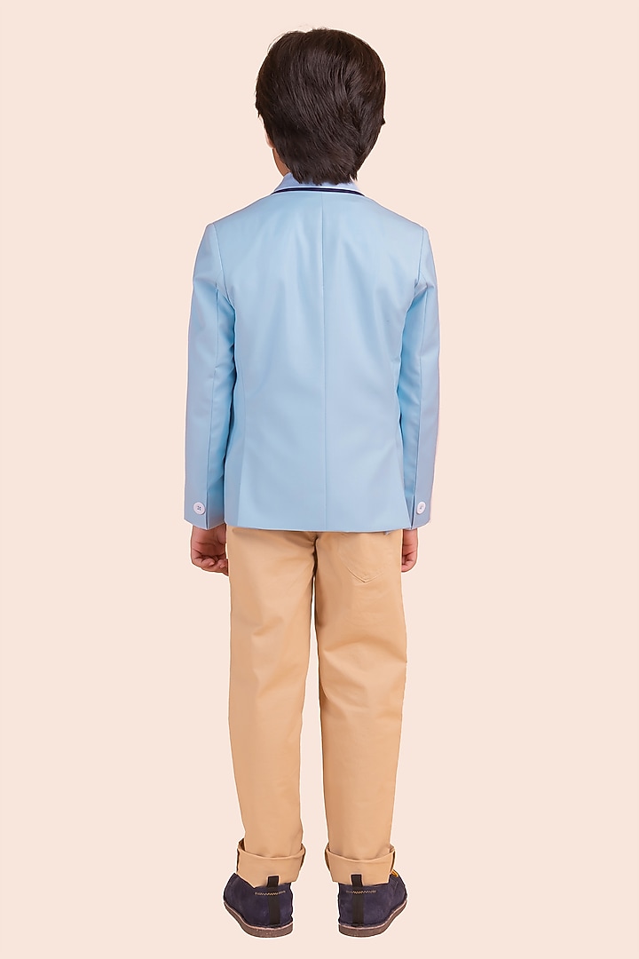 Blue Gabardine Embroidered Blazer For Boys by Partykles at Pernia's Pop Up Shop