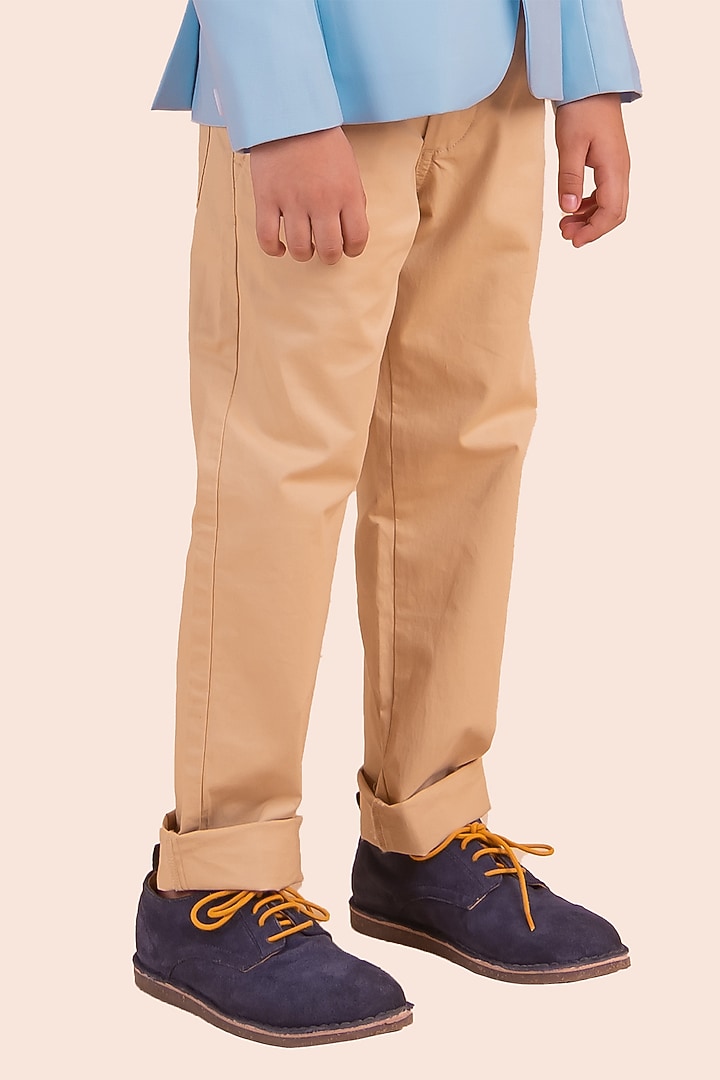 Blue Gabardine Embroidered Blazer For Boys by Partykles at Pernia's Pop Up Shop