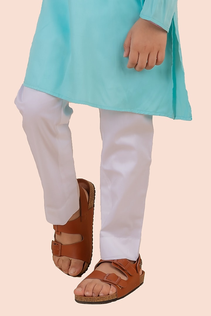Blue Cotton Silk Embroidered Kurta Set For Boys by Partykles at Pernia's Pop Up Shop